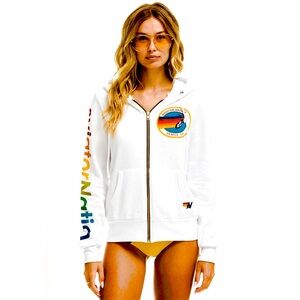 Aviator Nation UNISEX white zip up hoodie, used